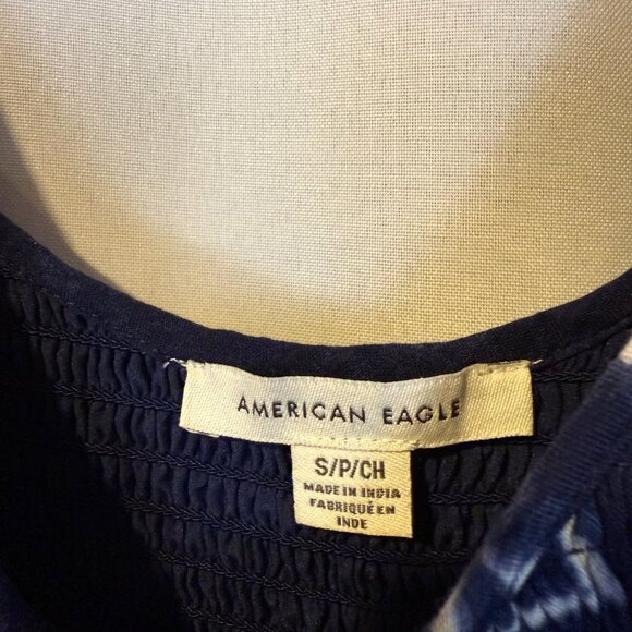 American Eagle Navy Hawaiian Floral Smocked Sleeveless Romper S Beach Coastal - Picture 3 of 4